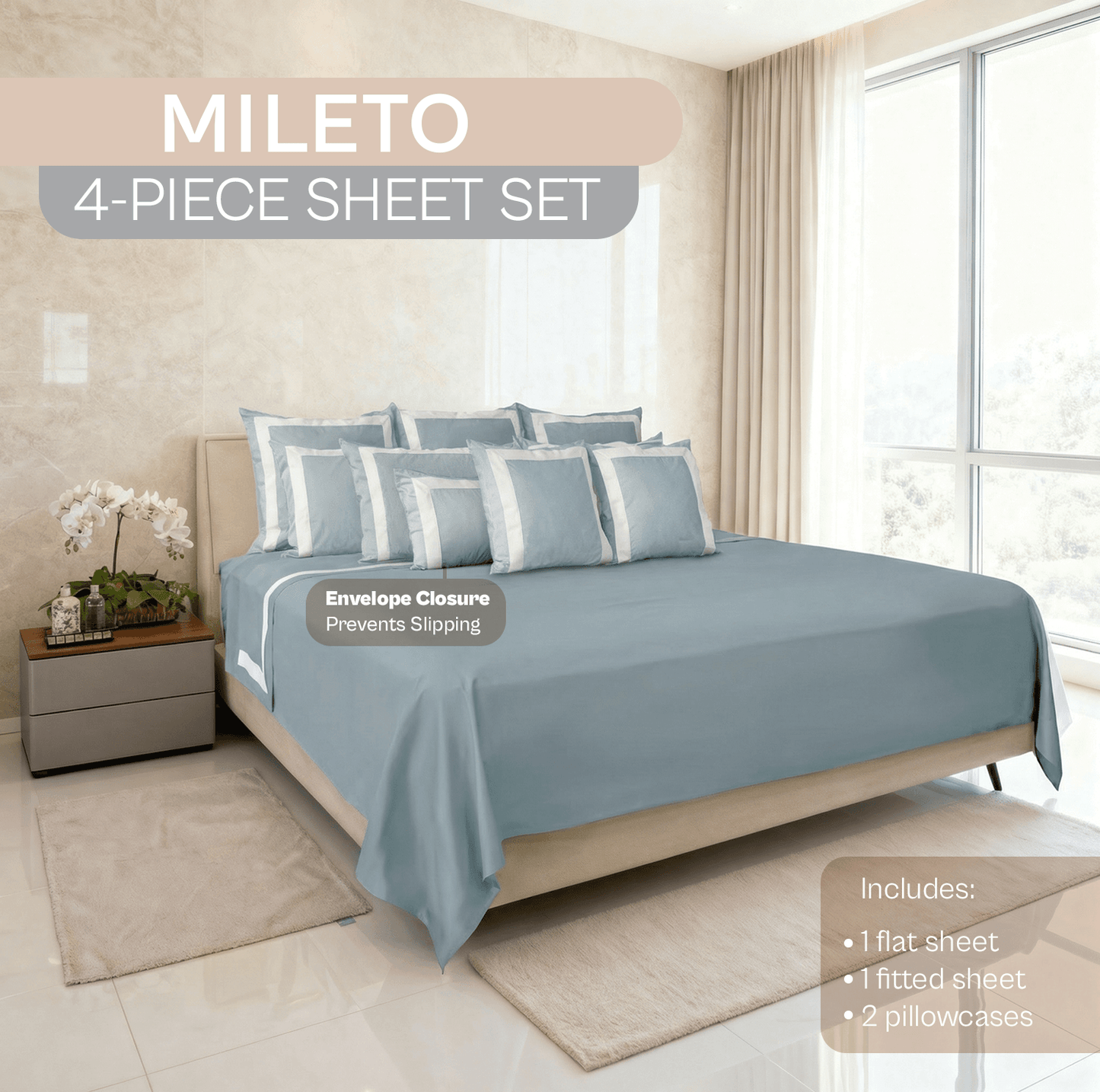 Spring by Rosse™ Mileto Sheet Set | 100% Cotton | 500 Thread Count Oeko-Tex Certified