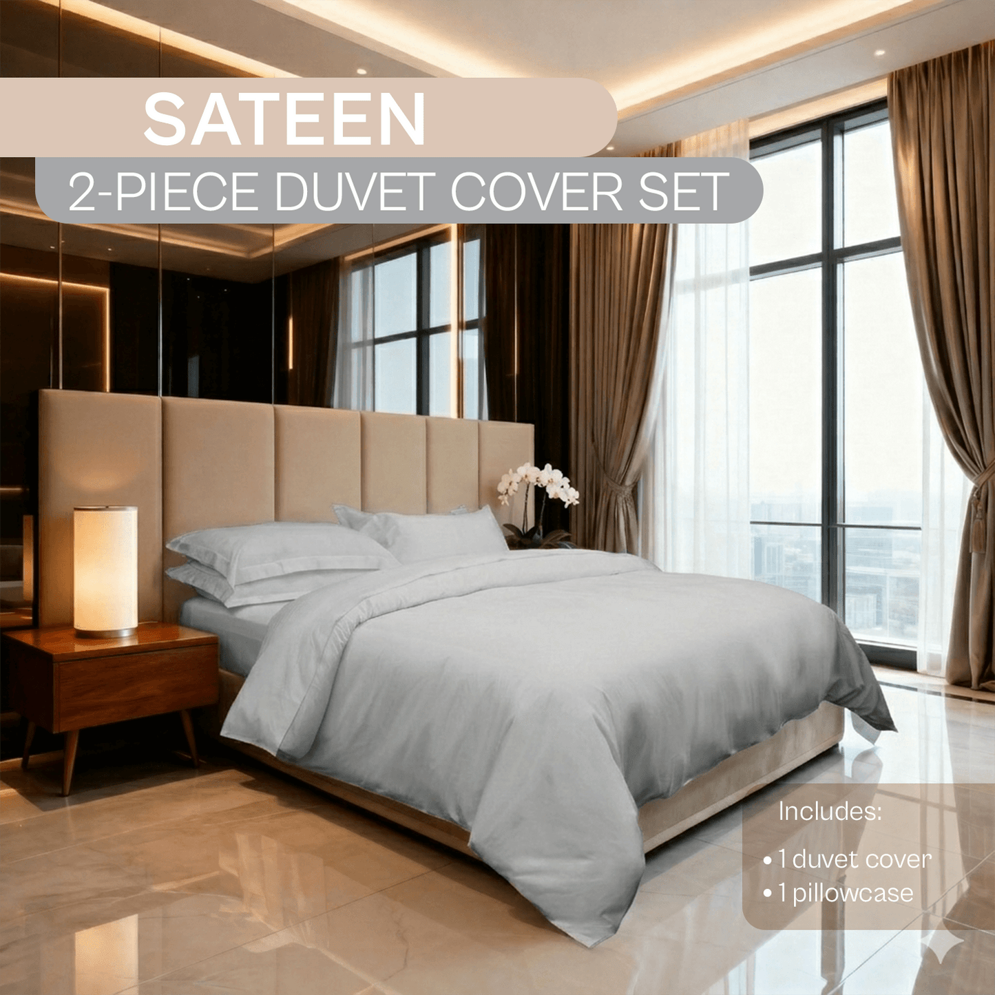 Spring by Rosse™ Sateen Duvet Cover Set | 100% Cotton | Complete Bedding Set 400 Thread | 3 Piece Bedding | Oeko-Tex Certified