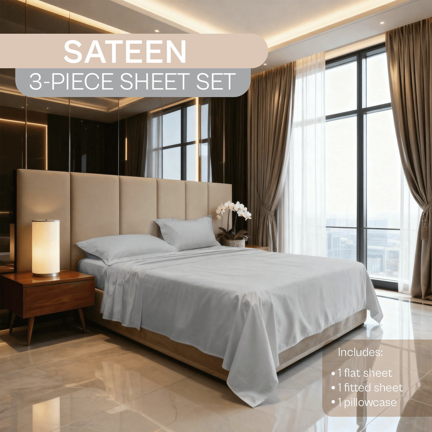 Spring by Rosse™ Sateen Sheet Set | 100% Cotton | 400 Thread Count Oeko-Tex Certified