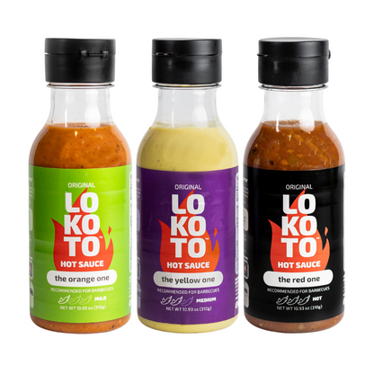 LOKOTO™ Trio – 3 Gourmet Hot Sauces – Mild, Medium and Hot – 10.93 oz. (310 g.) Bottle (Pack of 3)