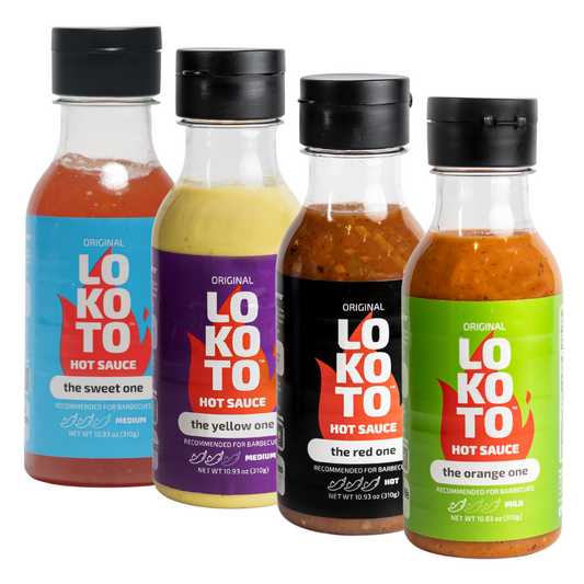 LOKOTO™ 4 Flavors Variety Pack – 4 Gourmet Hot Sauces – Mild, Medium, Hot and Sweet – 10.93 oz. (310 g.) Bottle (Pack of 4)