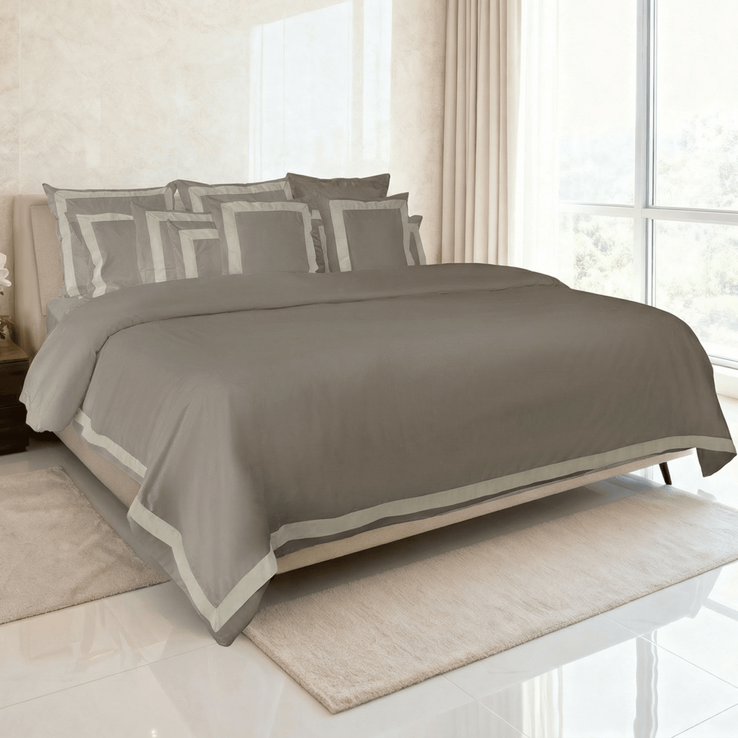 Spring by Rosse™ Mileto Duvet Cover Set | 500 TC Luxury Sateen Bedding | 100% Cotton Soft Breathable Premium Comforter Cover with Tailored Inset Border