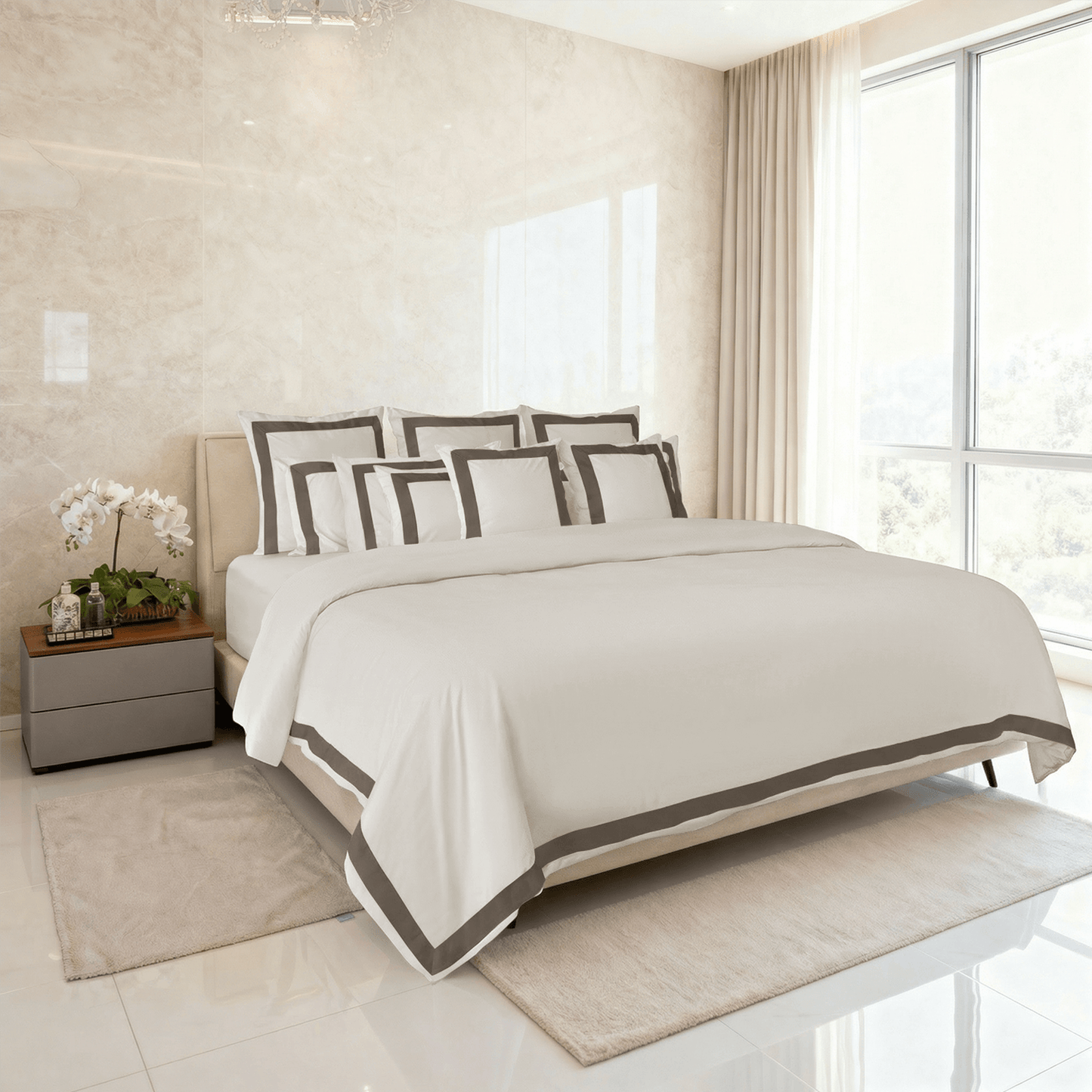 Spring by Rosse™ Mileto Duvet Cover Set | 500 TC Luxury Sateen Bedding | 100% Cotton Soft Breathable Premium Comforter Cover with Tailored Inset Border