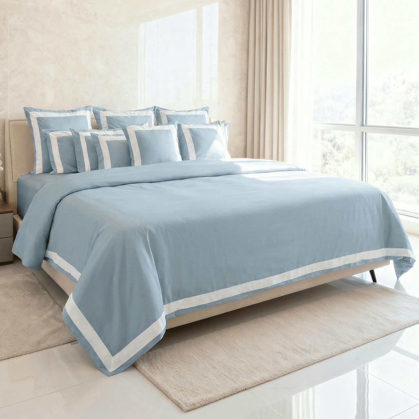 Spring by Rosse™ Mileto Duvet Cover Set | 500 TC Luxury Sateen Bedding | 100% Cotton Soft Breathable Premium Comforter Cover with Tailored Inset Border
