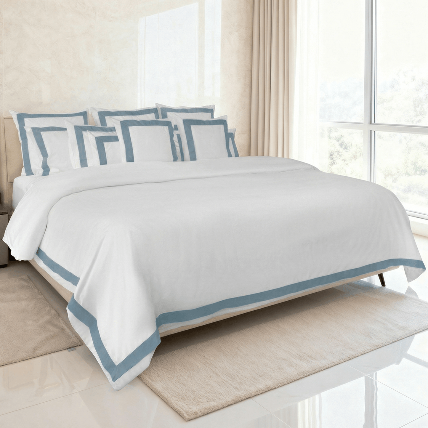 Spring by Rosse™ Mileto Duvet Cover Set | 500 TC Luxury Sateen Bedding | 100% Cotton Soft Breathable Premium Comforter Cover with Tailored Inset Border