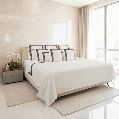 Spring by Rosse™ Mileto Sheet Set | Premium 500 TC Bed Sheets with Framed Double Border | 100% Cotton Sateen | Deep Pocket Fitted Sheet & Cases | OekoTex