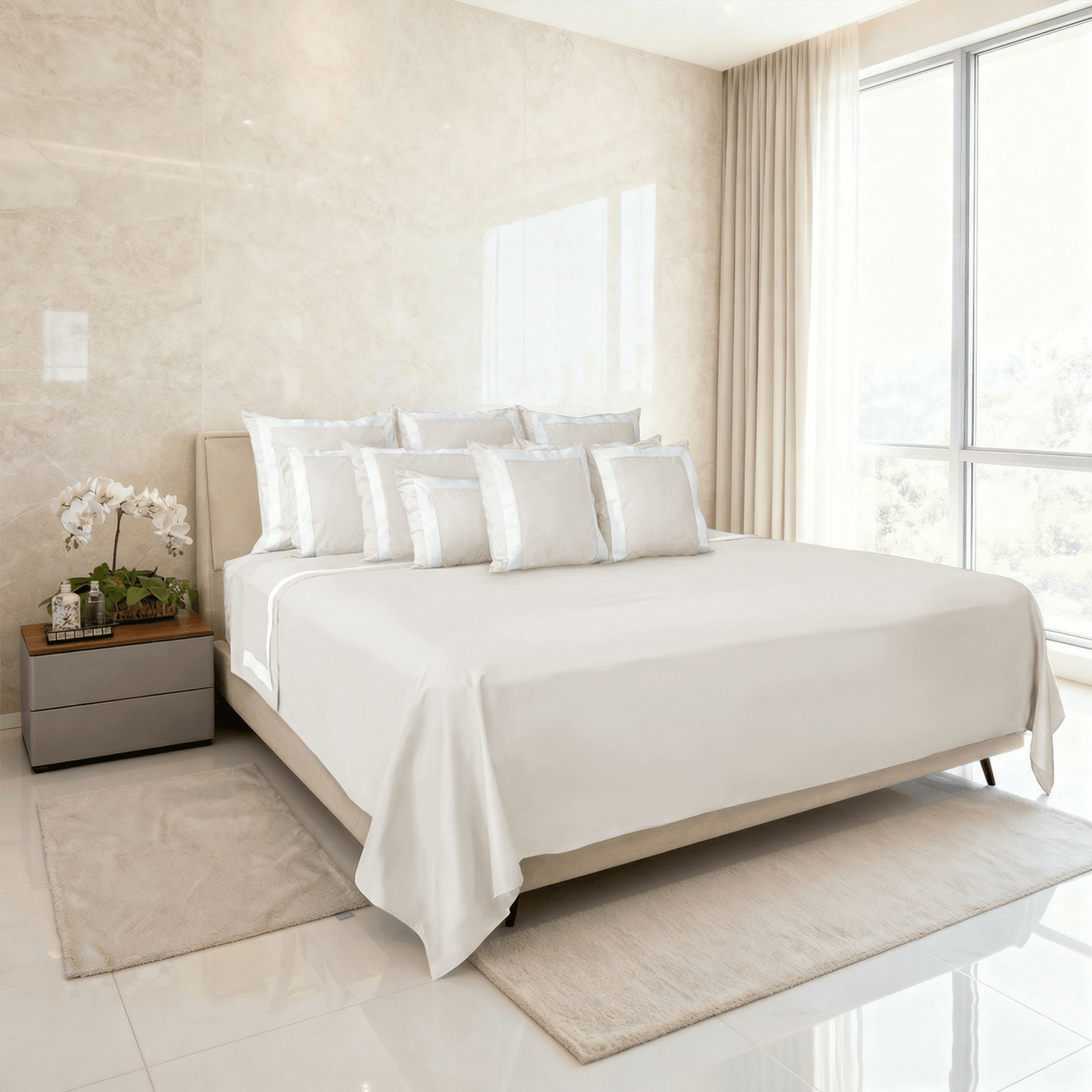 Spring by Rosse™ Mileto Sheet Set | Premium 500 TC Bed Sheets with Framed Double Border | 100% Cotton Sateen | Deep Pocket Fitted Sheet & Cases | OekoTex