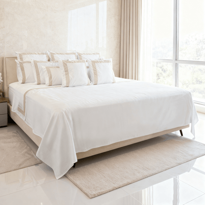Spring by Rosse™ Mileto Sheet Set | Premium 500 TC Bed Sheets with Framed Double Border | 100% Cotton Sateen | Deep Pocket Fitted Sheet & Cases | OekoTex