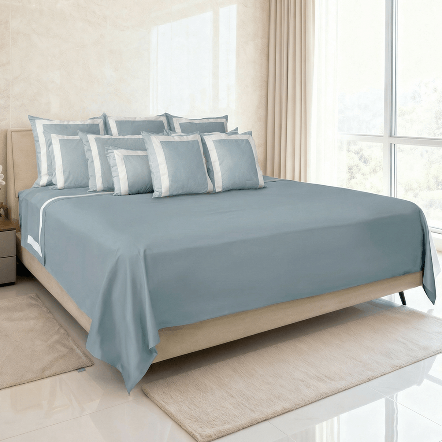Spring by Rosse™ Mileto Sheet Set | Premium 500 TC Bed Sheets with Framed Double Border | 100% Cotton Sateen | Deep Pocket Fitted Sheet & Cases | OekoTex