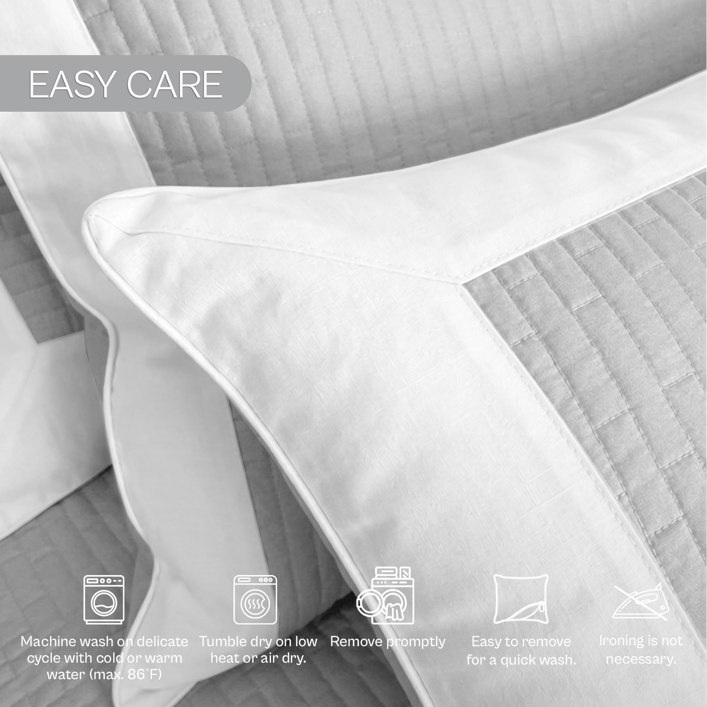 Spring by Rosse™ Quilted Sham Duetto | Filled Decorative Pillow Sham, 100% Cotton Sateen Outer Cover | 400 Thread Count, Polyester Fill