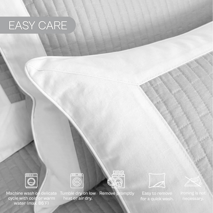 Spring by Rosse™ Quilted Sham Duetto | Filled Decorative Pillow Sham, 100% Cotton Sateen Outer Cover | 400 Thread Count, Polyester Fill